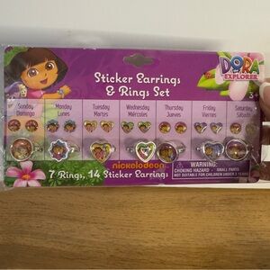 5 for 25 NEW Nickelodeon Dora the Explorer Purple Sticker Earrings & Rings